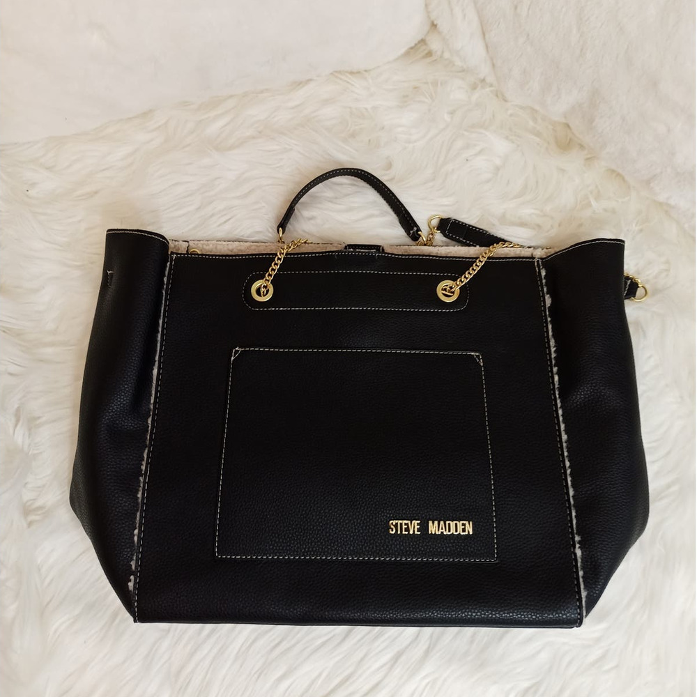 Steve Madden Black Sherpa Lined Large Tote Bag